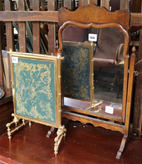 Gilt triptych mirror and a toilet mirror (2)(-)